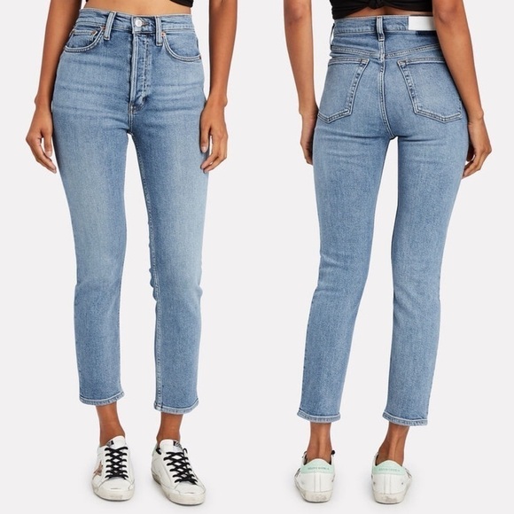 Re/Done- Vintage 90s Fit Style Dark Wash High Rise Ankle Crop Jeans Size 25 - Picture 1 of 11
